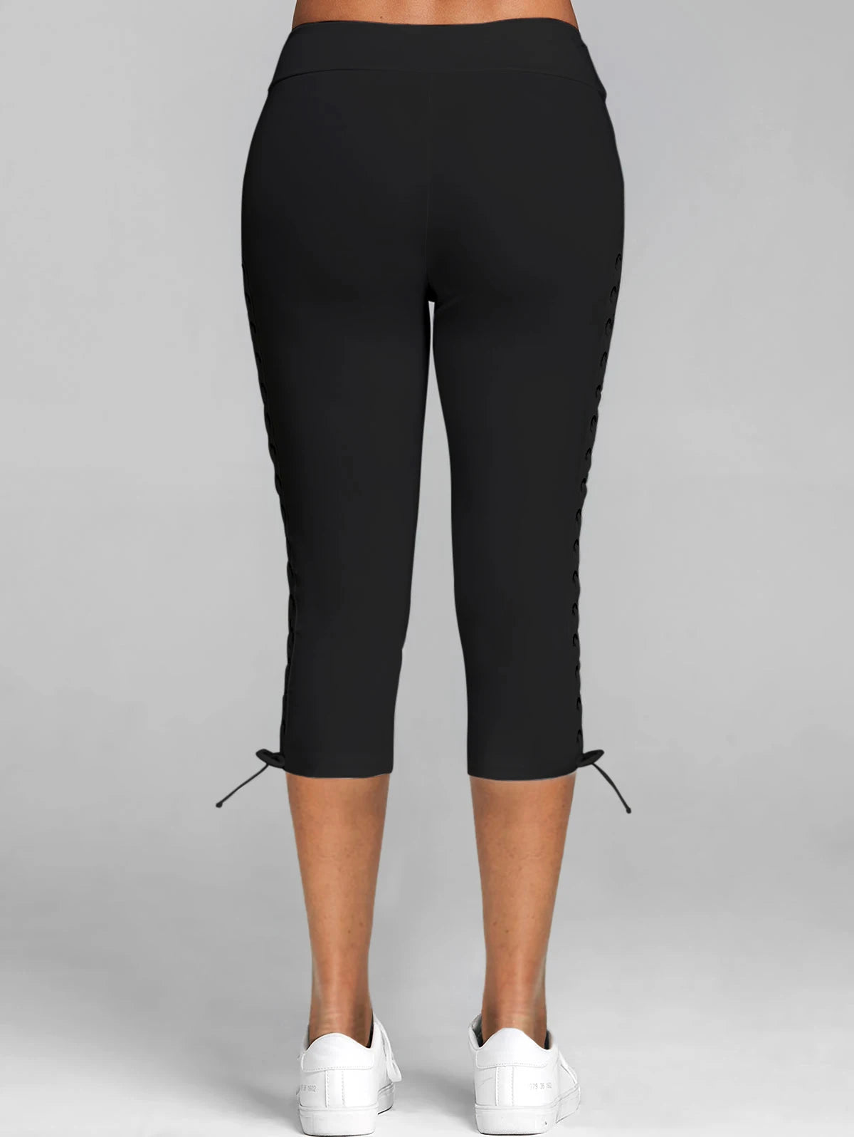 Dressfo 2024 Nieuwe Womens Capri Leggings Veters Skinny Crop Leggings Yogabroek Zwart Casual Sportbroek