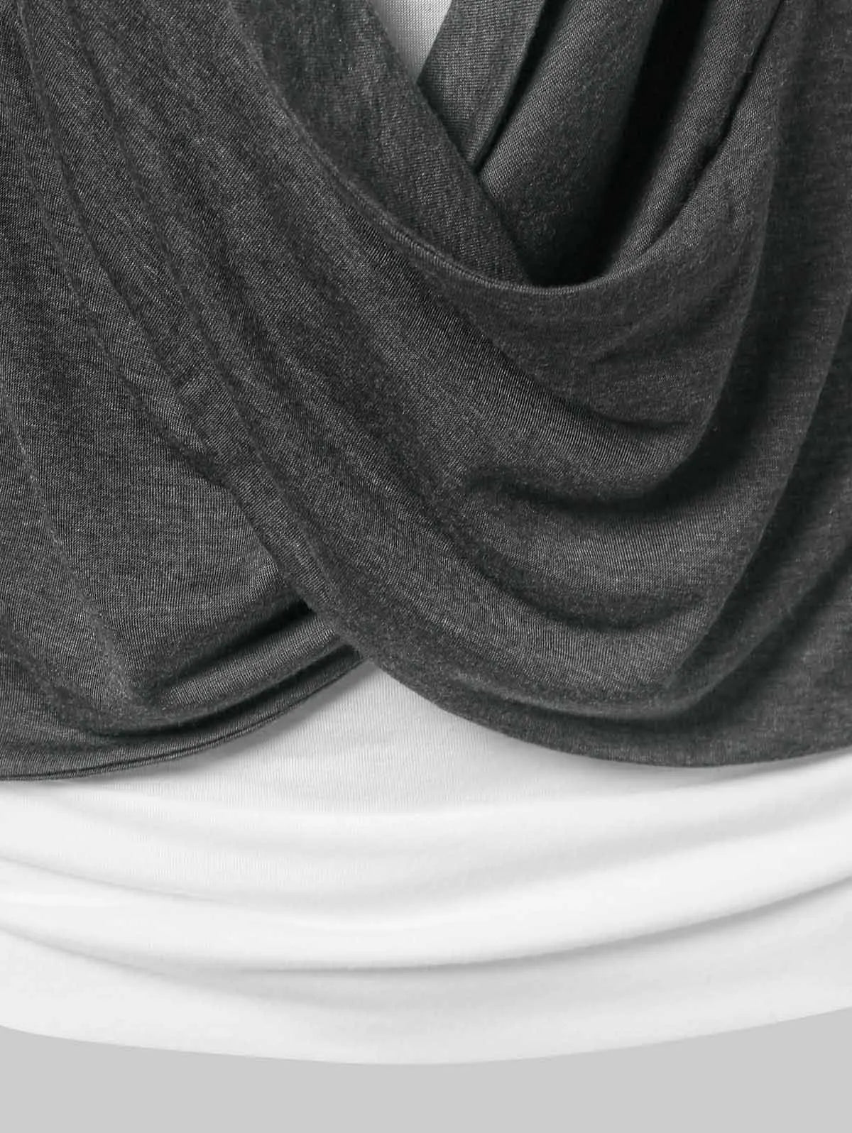 Dressfo 2024 Dames Overhemden Tops Geheided Cinched Gekruiste Korte Mouwen Contrast Colorblock Faux Twinset Tee 2 In 1 Top